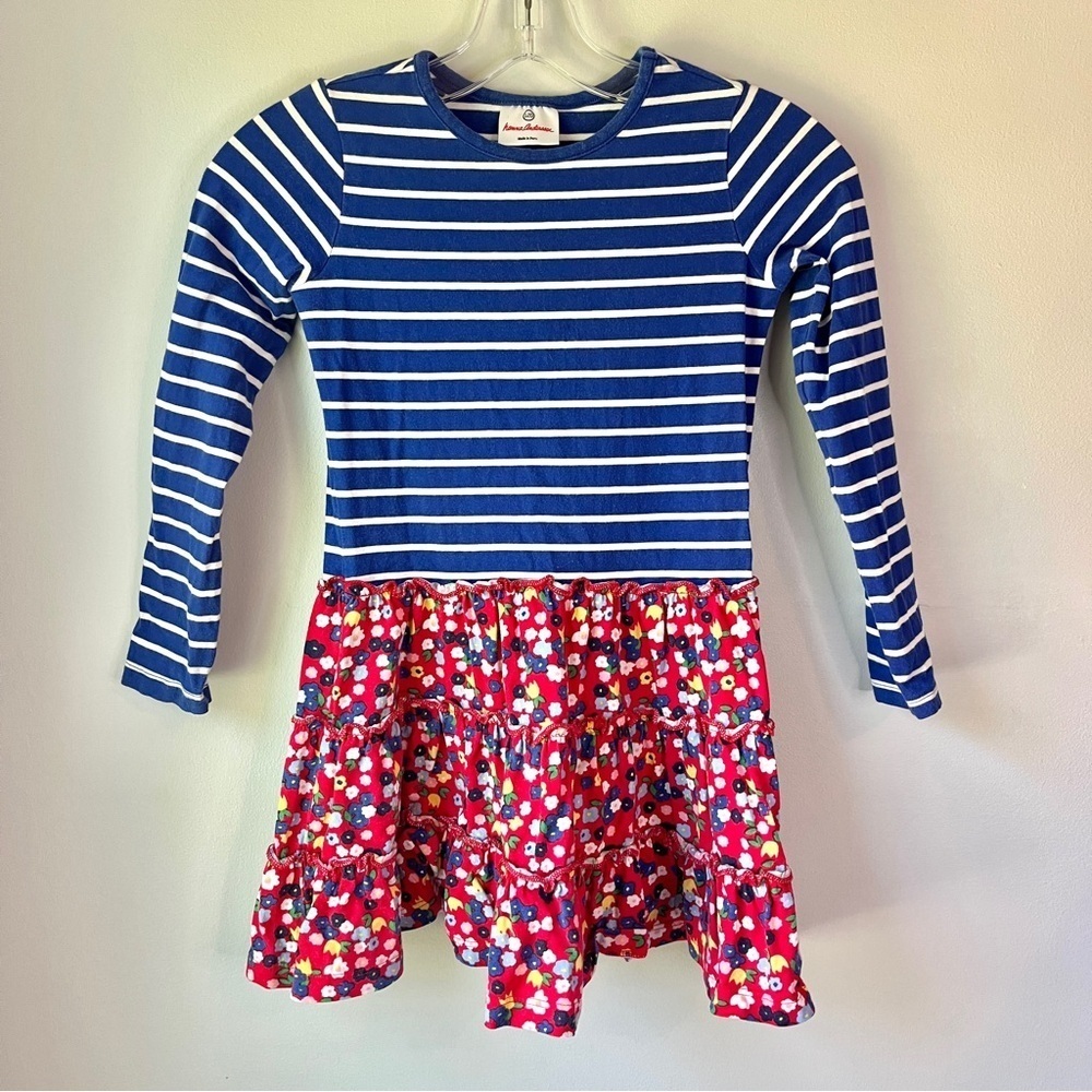 Hanna Andersson Mixed Print Striped Blue and Floral Dress